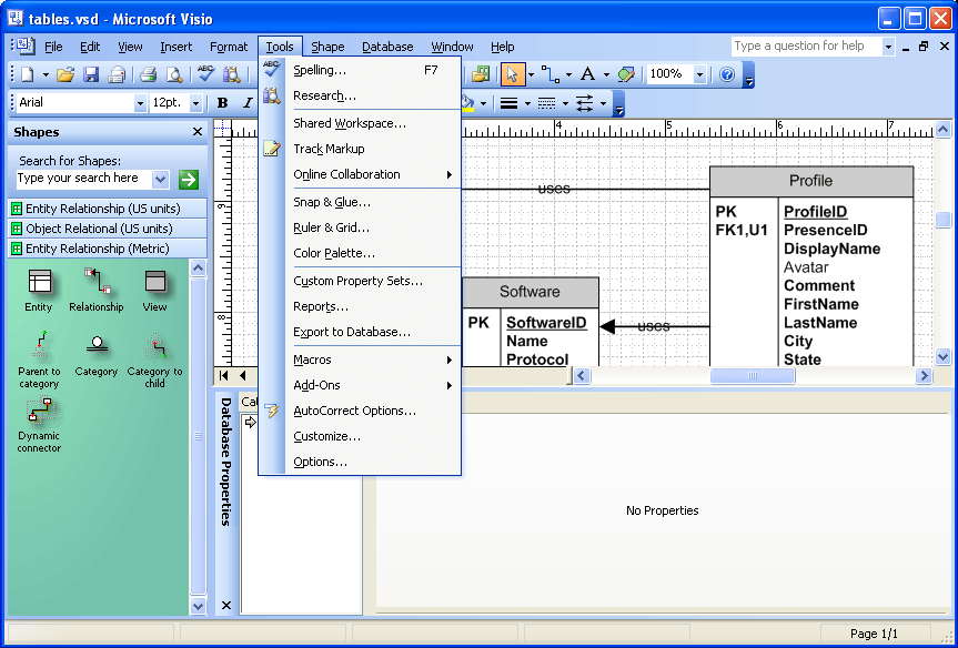 Интерфейс Visio 2003