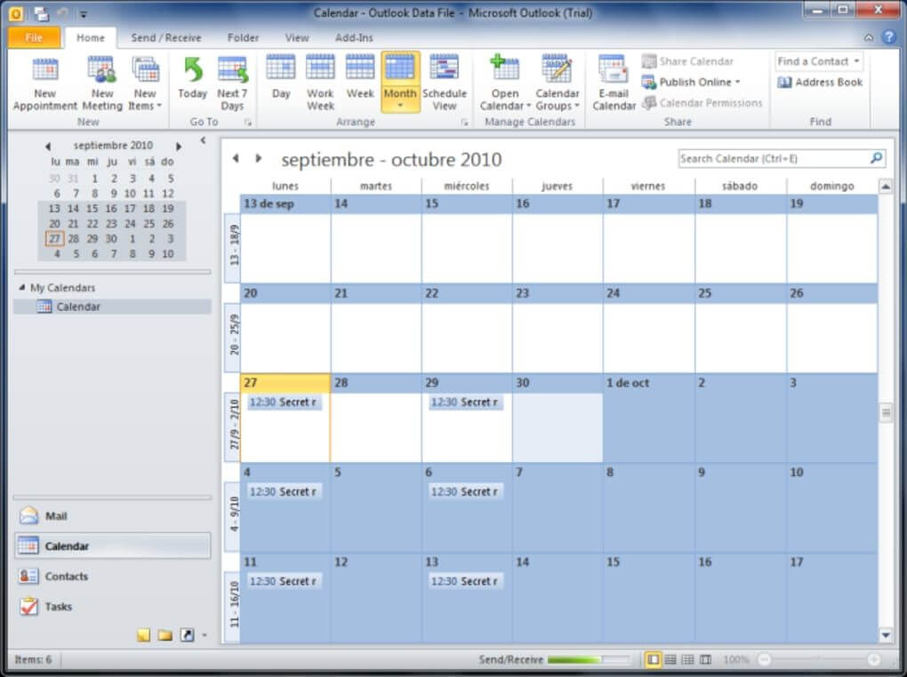 Интерфейс Outlook 2010